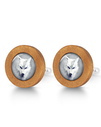 Biały wilk - drewniane spinki do mankietów, ZAMIŁOWANIA - Śmieszne prezenty