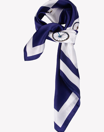 Modna apaszka damska jedwabna niebieska z motywem rowerów 68 cm x 68 cm, ALLORA BE UNIQUE