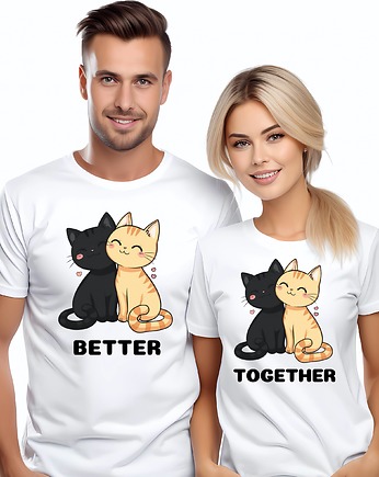 Koszulki dla pary Walentynki koty t-shirt komplet, EvienArt