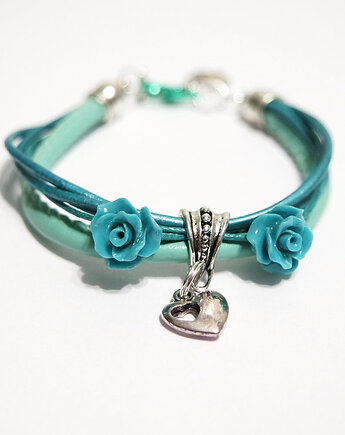 Bransoletka - Turkusowe róże i serce - koral, yenoo