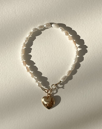 Bransoletka NORI pozłacane serce perła naturalna, Martellie Jewellery