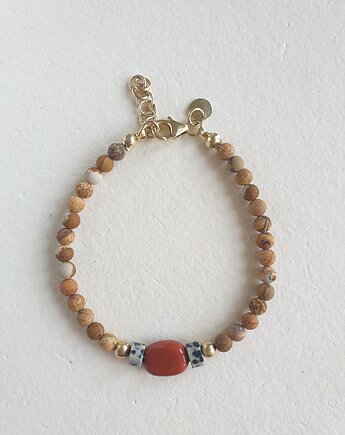 Bransoletka ROOTS jaspis obrazkowy, jaspis dalmatyński, jaspis czerwony, modesign