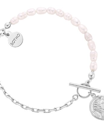 Srebrna bransoletka z pereł naturalnych zdobiona monetą, SOTHO