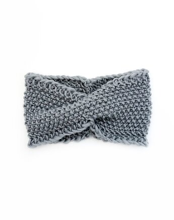 Szara miękka wełniana opaska twist, Holy Alpaca Knit