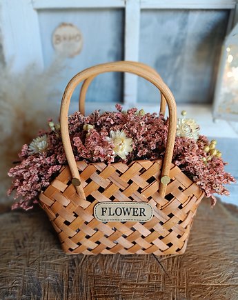 Koszyk pełen kwiatów, dekoracja domu, BohoSuszki