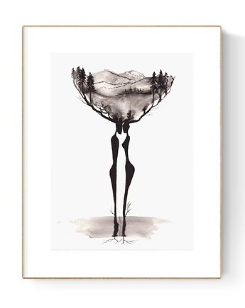 Grafika 21X30 malowana ręcznie na papierze, MiniMalArt