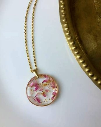 Naszyjnik z żywicy z płatkami kwiatów, Giulia Gioielleria handmade