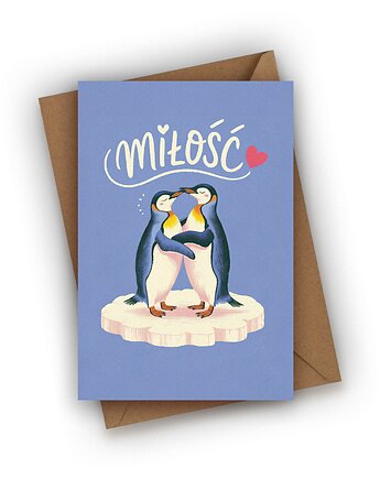 Kartka ślubna z pingwinami- Miłość, Czarna Owca Karteczki