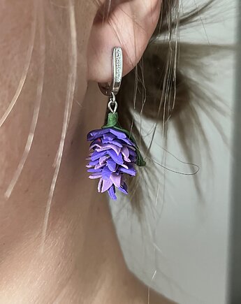 Kolczyki fioletowe sukulenty, biżuterialawenda, realistyczne kwiaty z glinki, MariaPolymer
