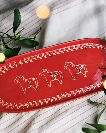 Talerz podłużny CHRISTMAS TIME, Naturalnie, Z Gliny