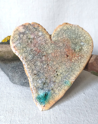 Fajne rustykalne ceramiczne serce - magnes raku, Bea Fine Arts