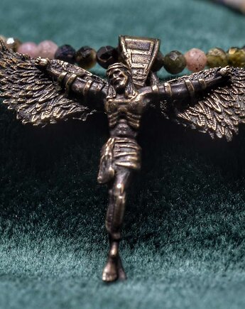 "Icarus-Christus" - Mały naszyjnik z brązu z naturalnymi kamieniami, Biżuteria z Myśli Odlana
