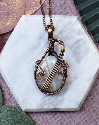 Miedziany wisiorek wire wrapping z agatem z botswany #221, Spirit Of Copper
