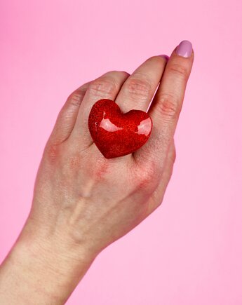 Pierścionek GIGA HEART brokatowa czerwień, Cuksy Jewellery