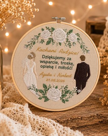 Podziękowania ślubne, haft w tamborku 23 cm, Plasun