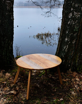 Oval Herringbone - Dębowy stolik kawowy z mozaiką herringbone, Lakefront Wood Co