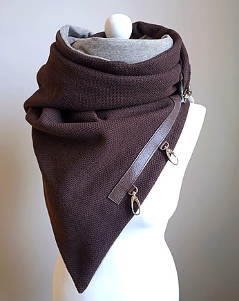 Szal, Chusta, ponczo, komin brązowy ze skórą - wełna, Green Sheep