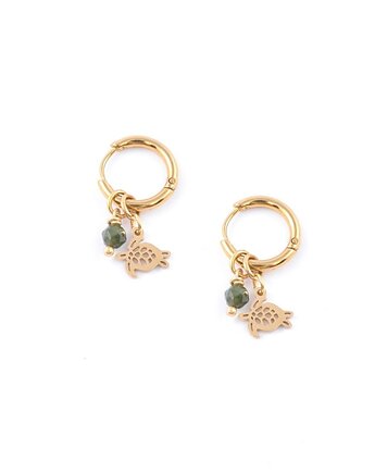 Żółwiki z zielonym Turmalinem - kolczyki koła, Kulka Bransoletki