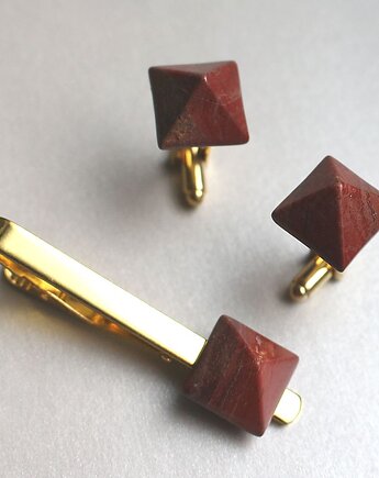 Komplet pozłacanych spinek z jaspisem czerwonym, KEIT