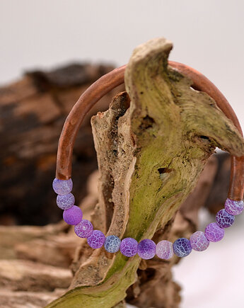Bransoletka miedziana handmade z koralikami: agat, FutharkCopper