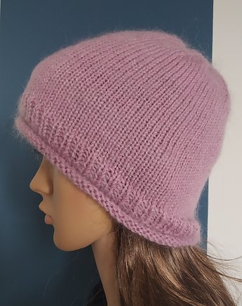 Czapka Cloche cienka przejściowa z moheru różowa, Knit Couture