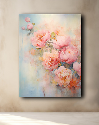 Kwiaty peonie - Obraz na płótnie - Druk, Blejtrama - Akwarela, Boho #13, Black Sapphire Art