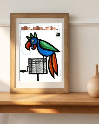 Plakat Oprawiona reklama Totalizatora Sportowego z papugą, lata 70te, RiskyWalls