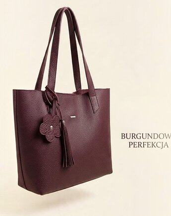 Duża shopper bag z frędzlami burgundowa, skóra naturalna, UNIQUE HandMade