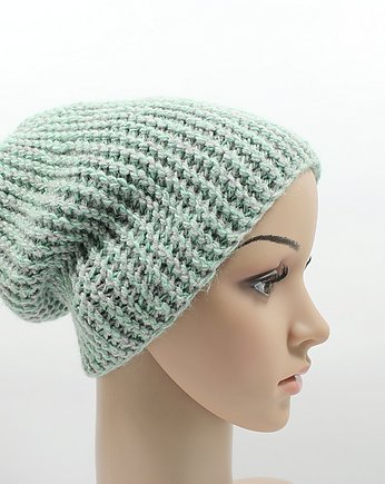 Czapka melanżowa unisex  szara z miętą, RękaProduction