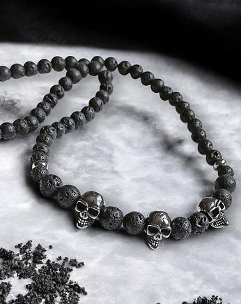 Naszyjnik MĘSKI - czachy - lawa & stal szlachetna, kaktusia