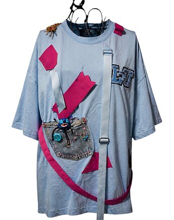Lou Vitou Cyber Y2K Oversize Tee One of One Upcycled S-XL, prettydecay.studio