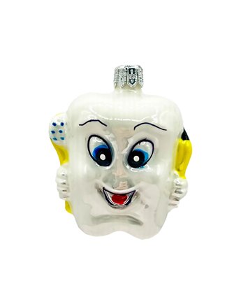 Bombka choinkowa: Uśmiechnięty ząbek z pastą i szczoteczką: żółty, Syn Bombkarza