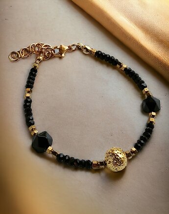 Bransoletka GLAM : onyks, lawa, jadeit, hematyt :: czarno - złota, kaktusia