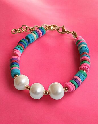 SUMMER COLLECTION : bransoletka : PERŁY i lawa, kaktusia