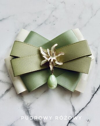 Brosza z Kwiatem i zieloną perłą Nowość, Pudrowy Różowy