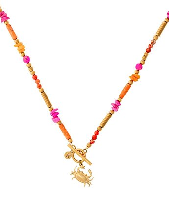 Długi naszyjnik Pink & Orange - Pozłacana stal szlachetna, Kulka Bransoletki