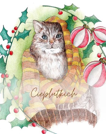 Kartka świąteczna z kotkiem - "Cieplutkich", Babcia w tramwaju