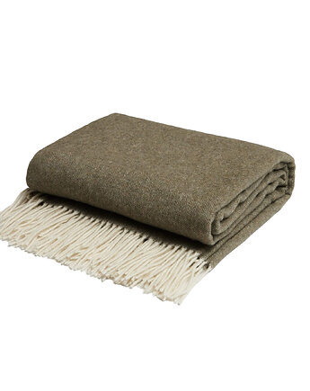 Koc z wełny merino z domieszką kaszmiru khaki, White pocket