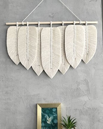 Makrama Liście XL Kremowa Ecru Ozdoba Ścienna Boho Scandi 70 cm, Pracownia Wardin