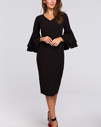 Sukienka z falbanami pry rękawach-czarna(K-002), MAKOVER