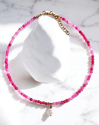 Naszyjnik : choker : fuchsia & pearl collection : agat i perła, kaktusia