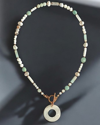 Naszyjnik wakacyjny : perły , muszla, amazonit, jaspis cesarski :: light, kaktusia