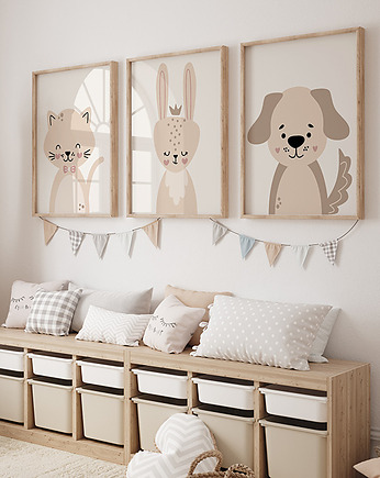 Zestaw 3 plakaty kot pies królik, OSOBY - Prezent dla 10 latki