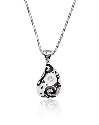 Naszyjnik ze srebra 925 rodowany z cyrkoniami i czarno białą emalią, Ade Art