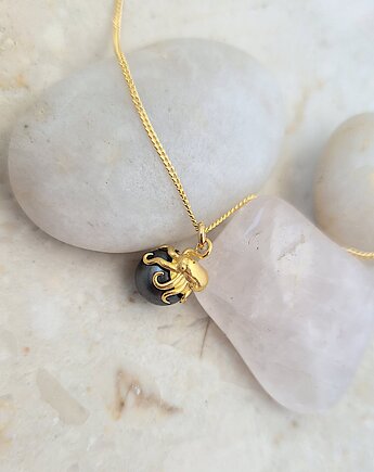 Ośmiornica z czarną perłą- naszyjnik srebro złocone, ISSI Jewelry