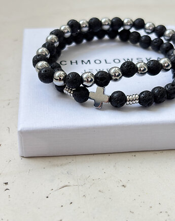 Zestaw męskich bransoletek Lawa i Hematyt, Chmolowska Jewellery