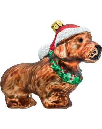 Bombka choinkowa: Jamnik w czapce Mikołaja, Syn Bombkarza