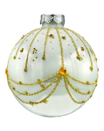 Bombki okrągłe: perłowa biel z kryształkami, Syn Bombkarza