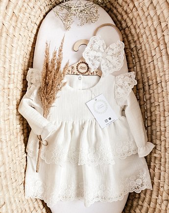Sukienka muślin koronka boho na chrzest koronka, Domowa Pracownia Dominika Wilk