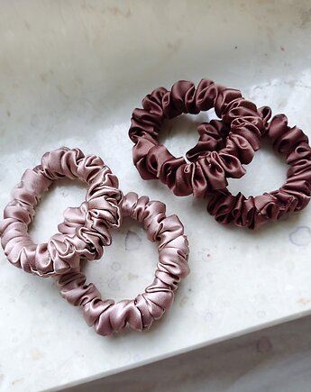 Beżo - róż i czekolada - zestaw jedwabnych miniscrunchie, BARLA